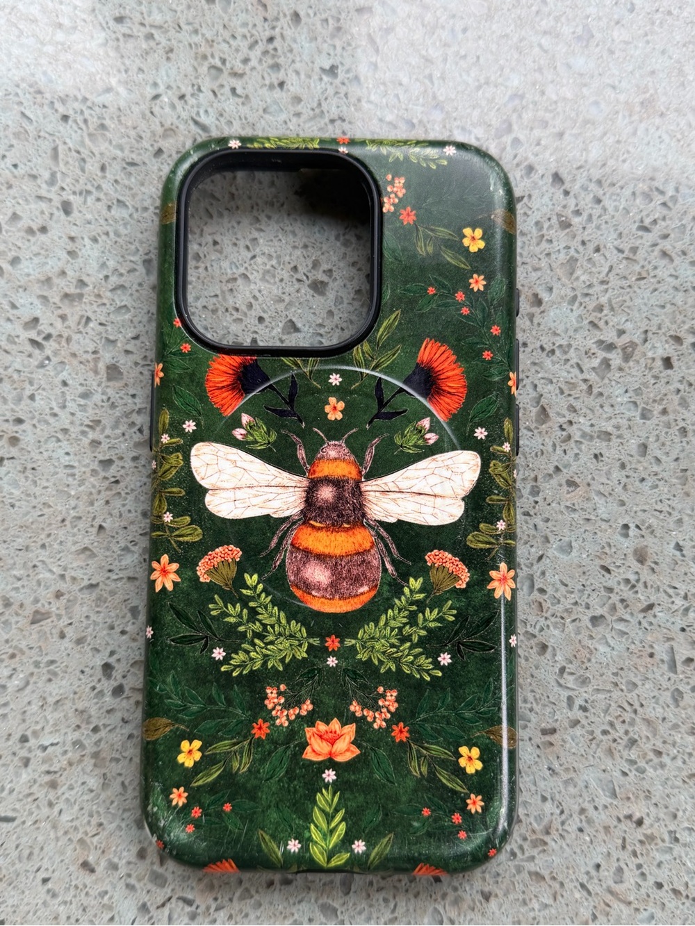 Stringberry Jade Mosinski Bees & Floral Green  Protective Case - iPhone 15 Pro